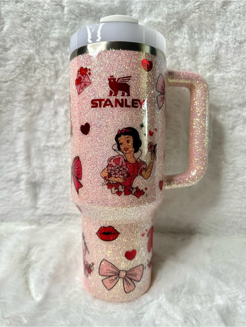 Stanley Pink Glitter Custom Disney Princess Love Themed 40oz Tumbler